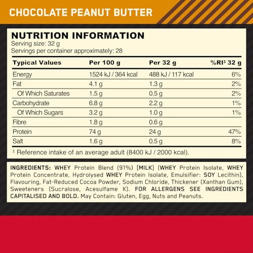 Optimum Nutrition Gold Standard Whey Protein, Muscle Building Powder with Naturally Occurring Glutamine and Amino Acids, Double Rich Chocolate, 29 Servings, 899 g, Packaging May Vary