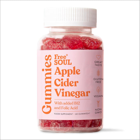 Apple Cider Vinegar Gummies with The Mother 1000mg Enhanced with Vitamin B12 & Folic Acid – 60 High Strength ACV Vegan Capsules with Pomegranate & Beetroot Powder – Natural Ingredients – Free Soul